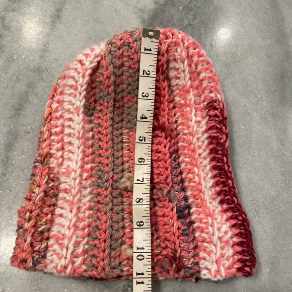 Handmade Crochet Chunky Ribbed Upcycled Multi Fiber Scrappy Yarn Beanie Hat - Picture 6 of 8